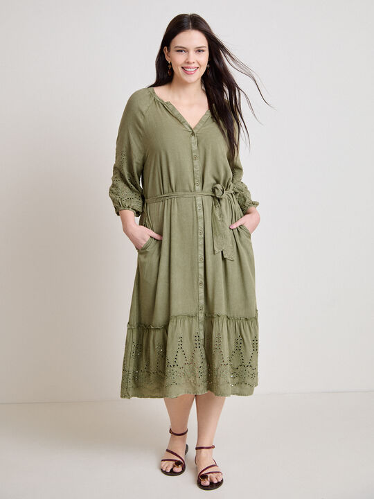 VESTIDO LARGO BORDADOS Kaki image number null