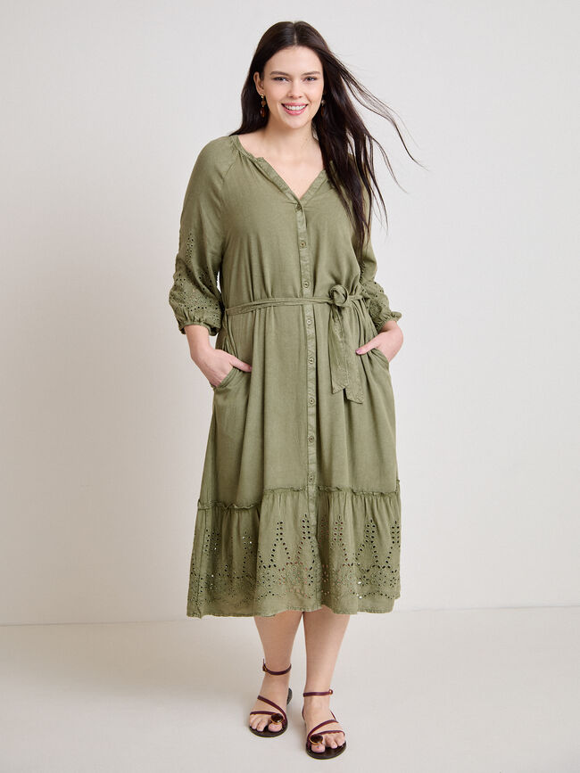 VESTIDO LARGO BORDADOS Kaki