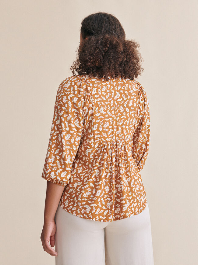Blusa estampada mangas abullonadas Naranja quemado