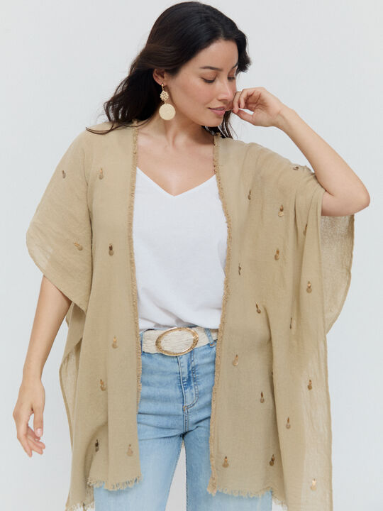 KIMONO ABIERTO ABALORIOS Beige image number null