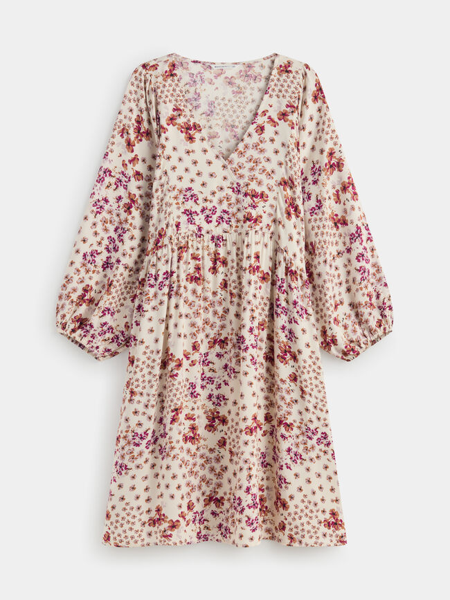 Vestido escote cruzado y manga larga abu Crudo