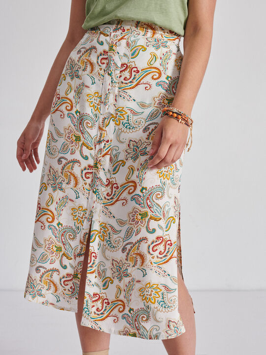 Falda estampada botones Blanco Hueso image number null