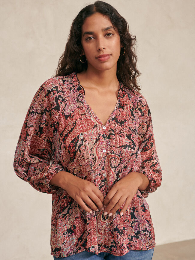 Blusa cuello nido abeja ROJO TANGO