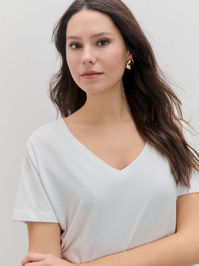 CAMISETA CUELLO PICO Blanco Optico