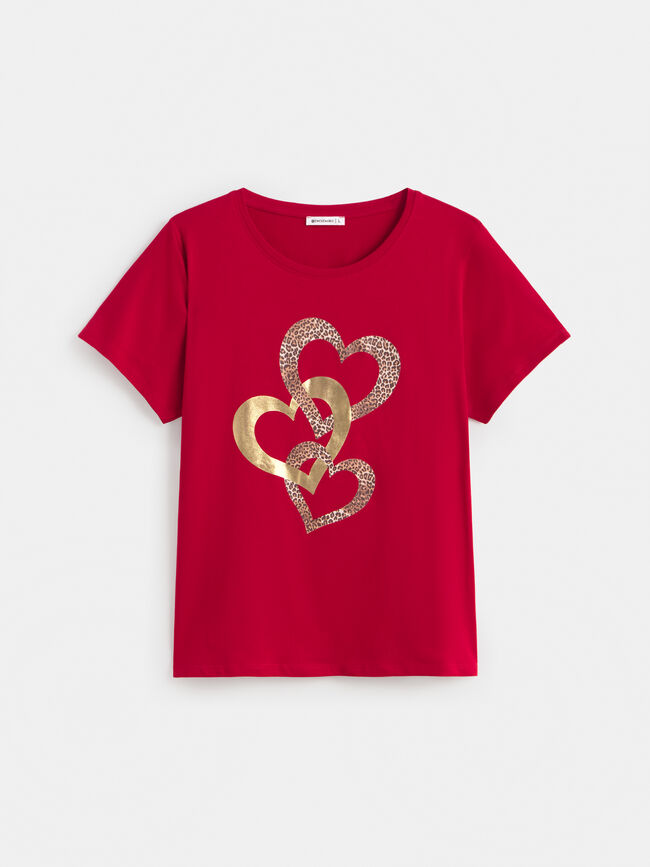 CAMISETA CORAZONES BRILLANTES Rojo