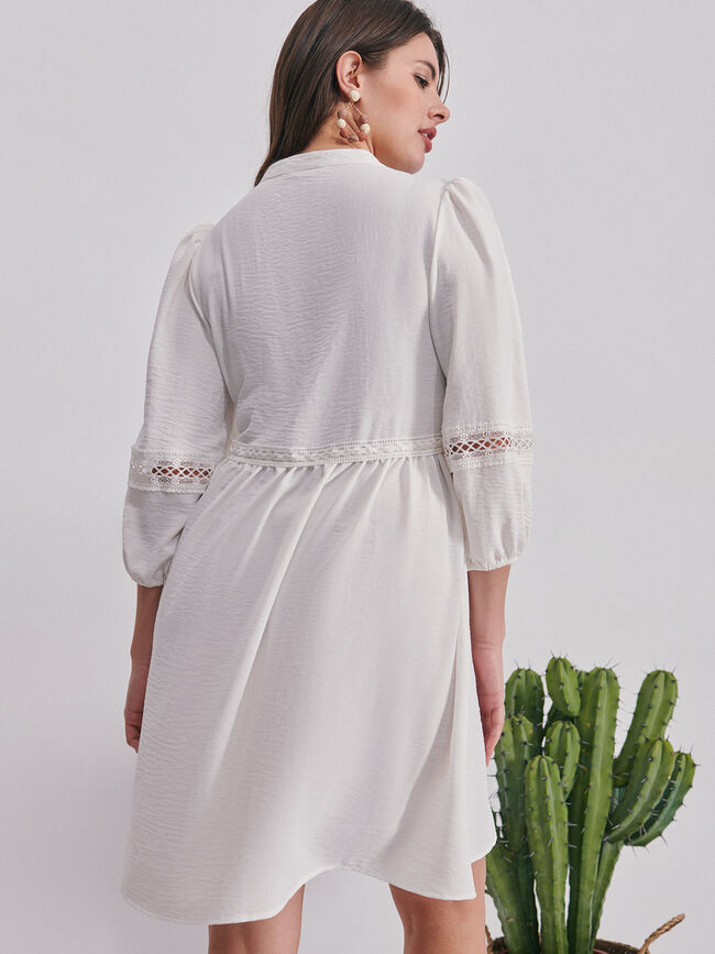 Vestido blanco romantico Blanco Hueso