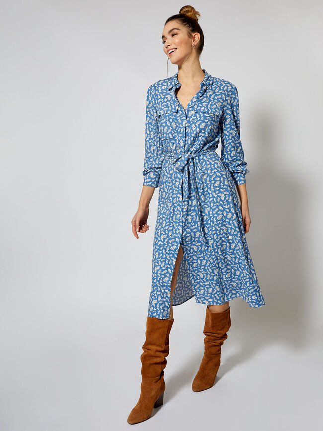Vestido camisero estampado Azul Ceruleo