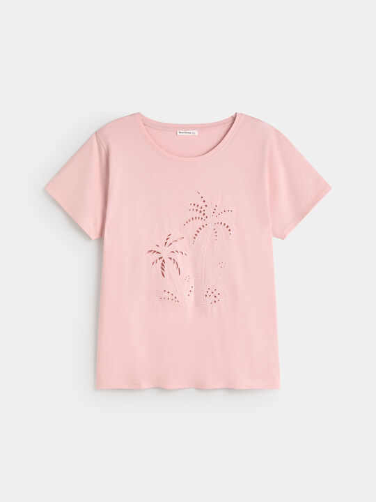 CAMISETA PALMERAS TROQUELADAS Rosa Pastel image number null