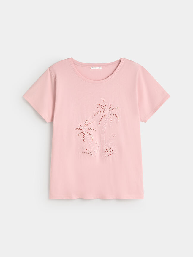 CAMISETA PALMERAS TROQUELADAS Rosa Pastel
