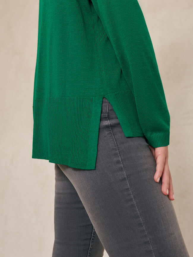 Jersey nervio cuello pico Verde Brillante