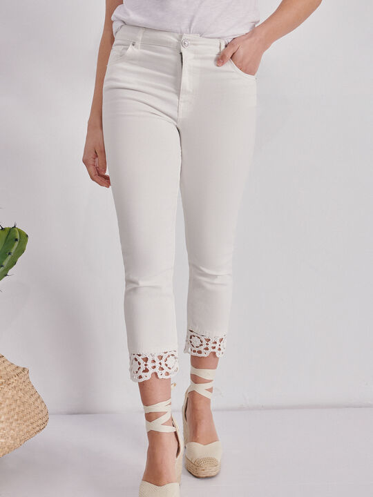 Pantalon bajo puntilla Blanco Hueso image number null
