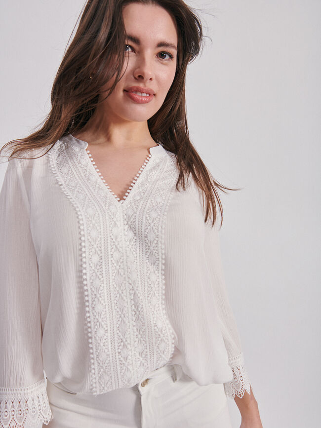 Blusa romántica puntilla Blanco Optico