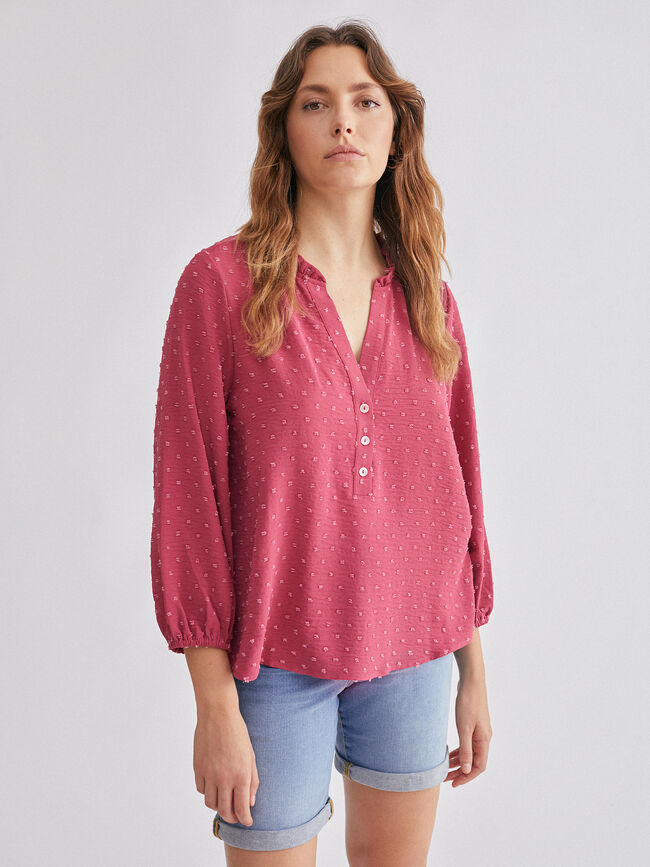 Blusa bordado Plumeti rosa frambuesa