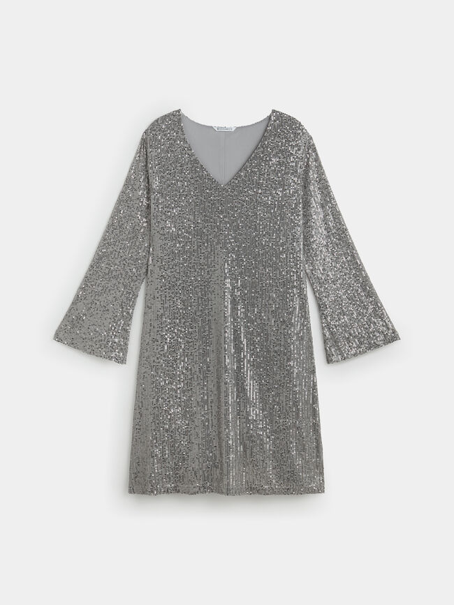 VESTIDO CORTO LENTEJUELAS Gris