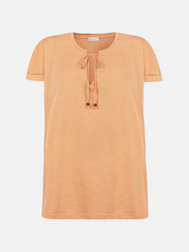 Camiseta lazada en escote 100% algodón naranja golden