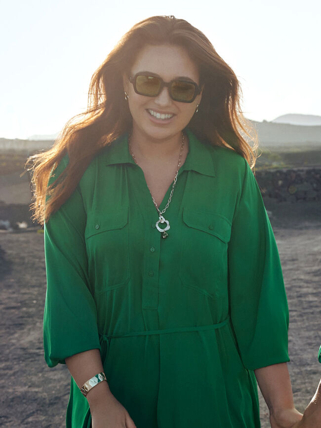 Vestido camisero satén Verde Brillante