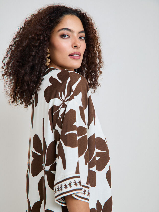 KIMONO ESTAMPADO Marron Oscuro