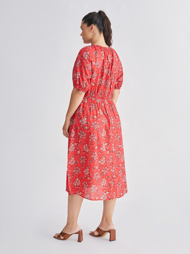 Vestido manga abullonada Rojo