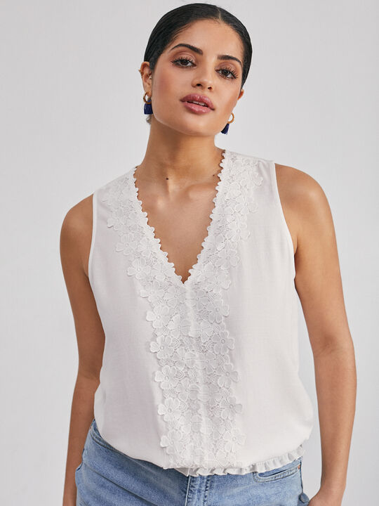 Blusa romántica crochet Blanco Optico image number null