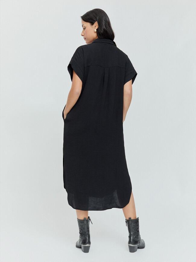 VESTIDO CAMISERO MIDI Negro