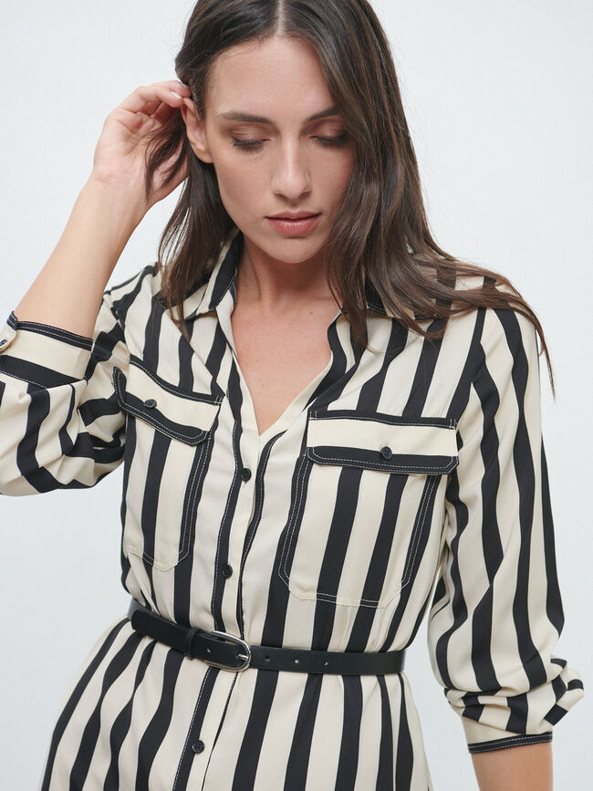 Vestido camisero satén Negro