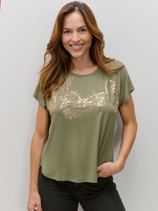 CAMISETA MARIPOSAS BRILLANTES Kaki image number null