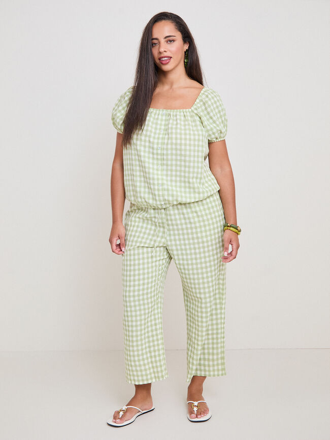 BLUSA VICHY ABULLONADA kaki claro