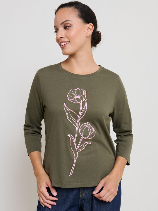 CAMISETA PATCH FLOR Kaki image number null