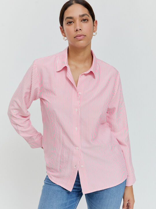 CAMISA RAYAS BOLSILLOS Rosa image number null