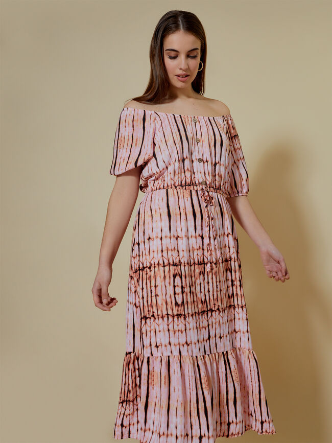 Vestido largo estampado Crudo