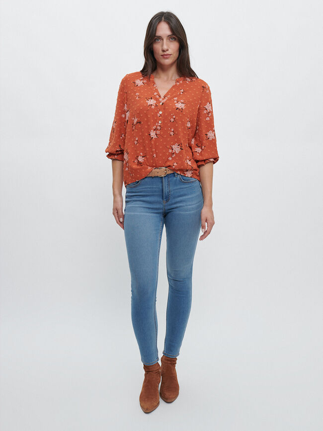Blusa bordado Plumeti naranja barro