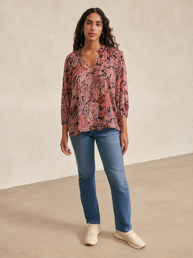 Blusa cuello nido abeja ROJO TANGO