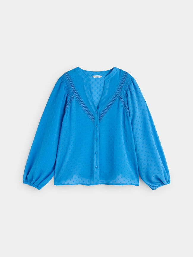 Blusa romántica plumeti raglán Azul Brillante