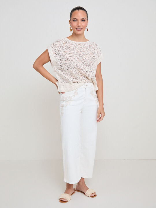 WIDE LEG BORDADO LATERAL Blanco Hueso image number null