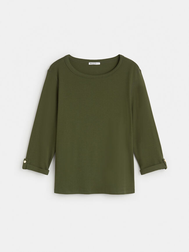 CAMISETA BOTONES MANGA verde militar