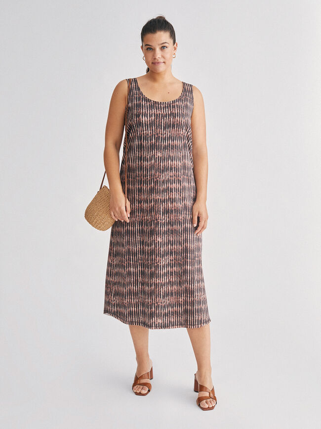 Vestido largo tirante ancho estampado Marron Oscuro