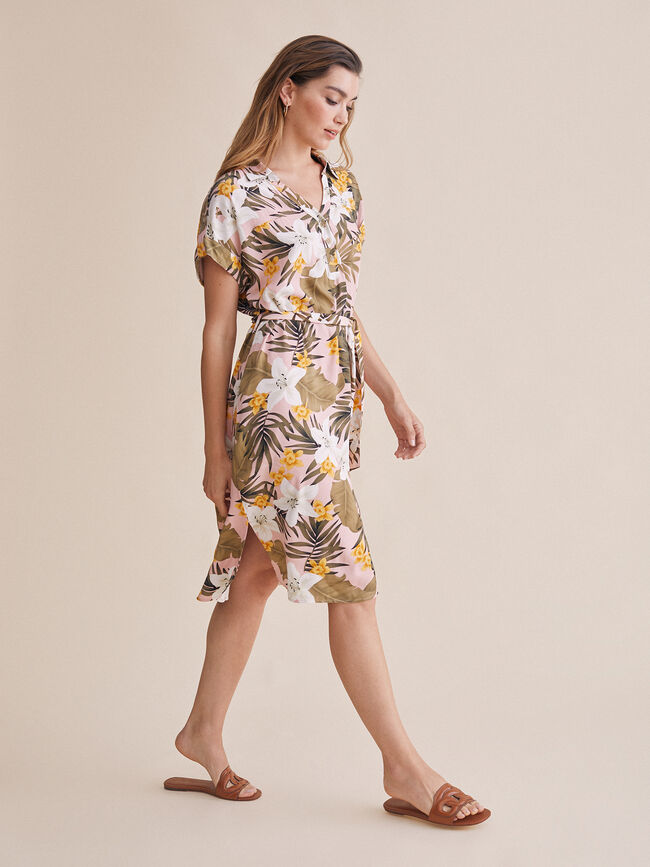 Vestido camisero estampado Kaki