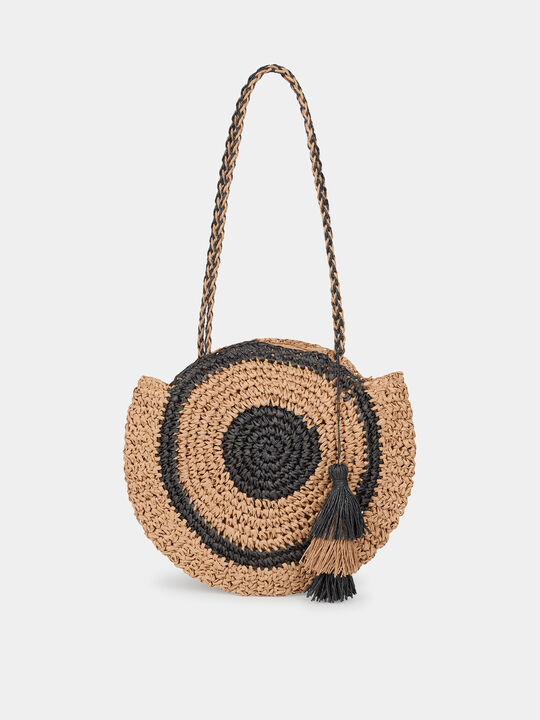Bolso rafia borlas Negro image number null