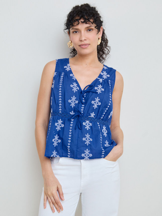 TOP BORDADOS CONTRASTE Azulon