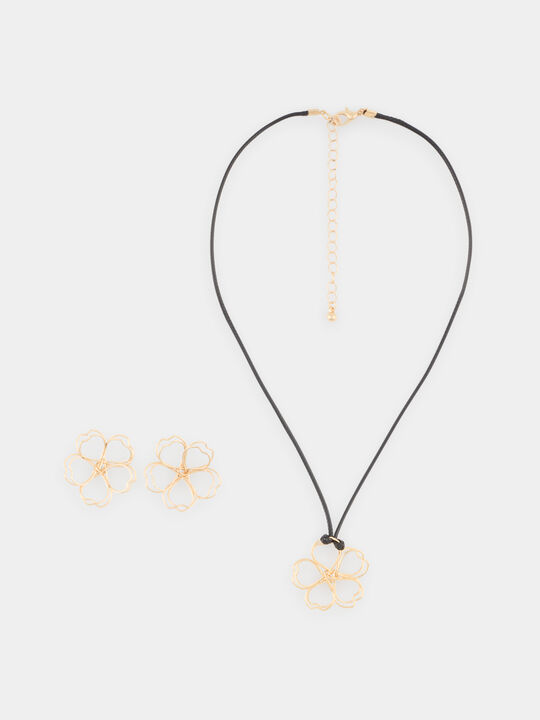 PACK PENDIENTES COLLAR FLOR Oro image number null