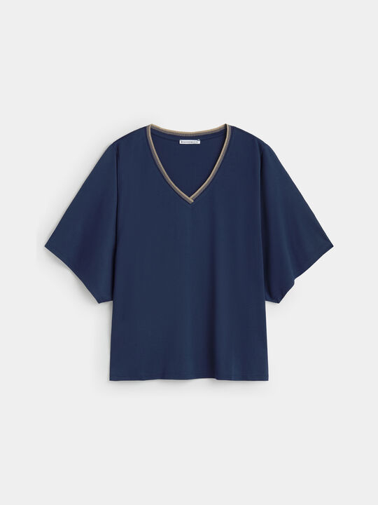CAMISETA DETALLE CUELLO Azul Marino image number null