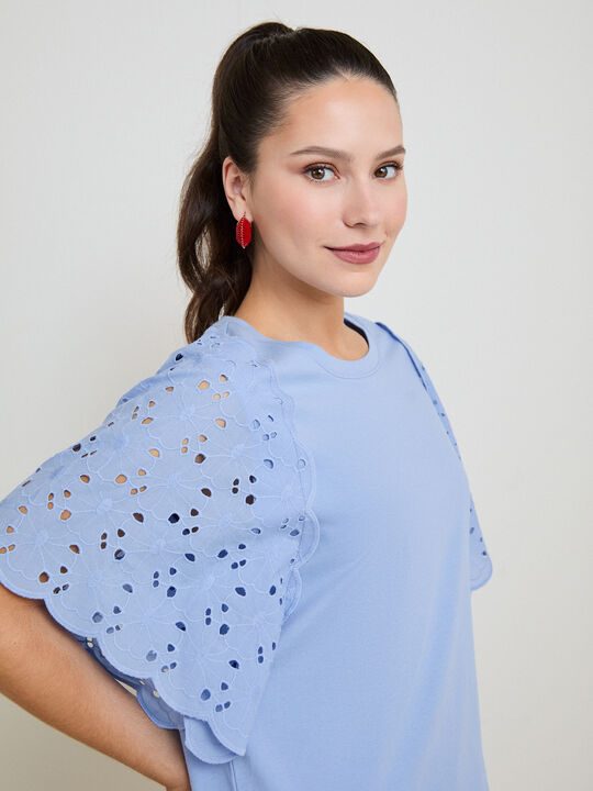 CAMISETA DETALLE MANGAS Azul Chambray image number null