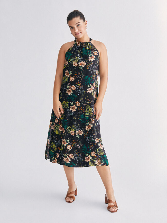 Vestido halter aberturas laterales Negro