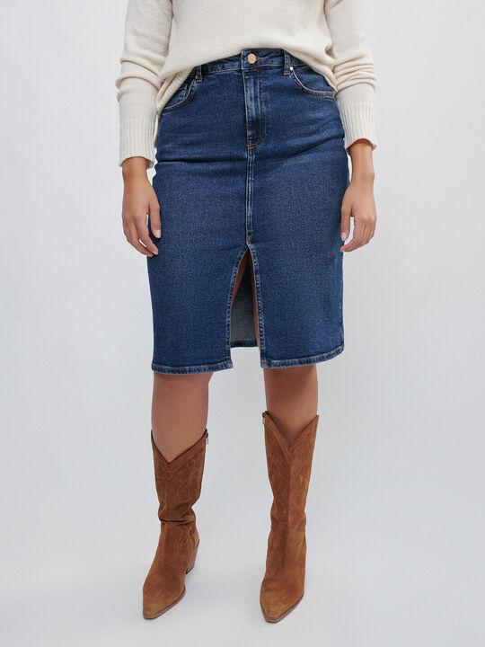FALDA VAQUERA MIDI Mid blue image number null