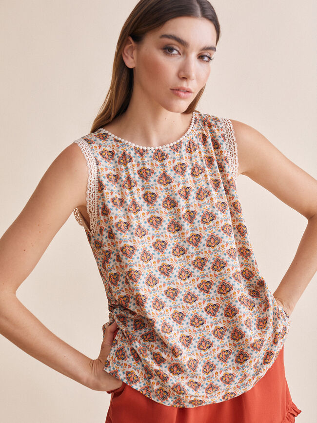 Blusa detalle crochet Estampado 1