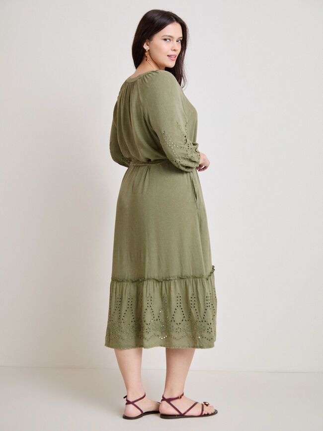 VESTIDO LARGO BORDADOS Kaki