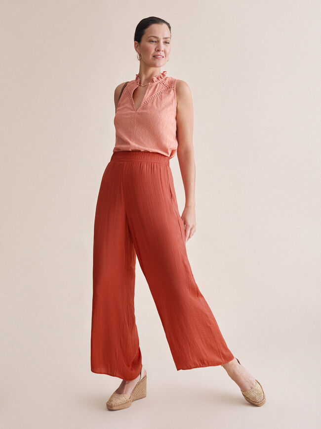 Pantalón palazzo satén Naranja quemado