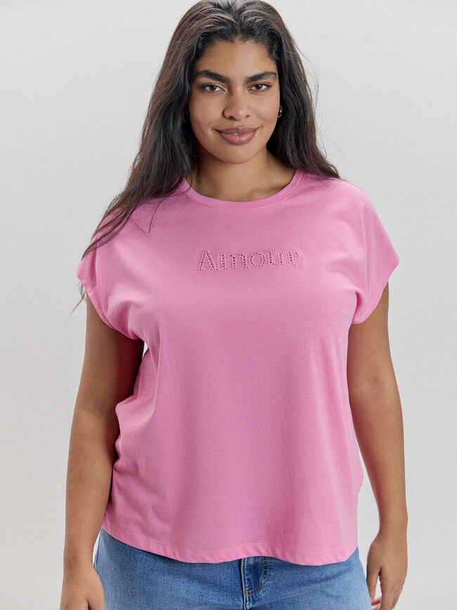 CAMISETA PALABRA BORDADA Rosa