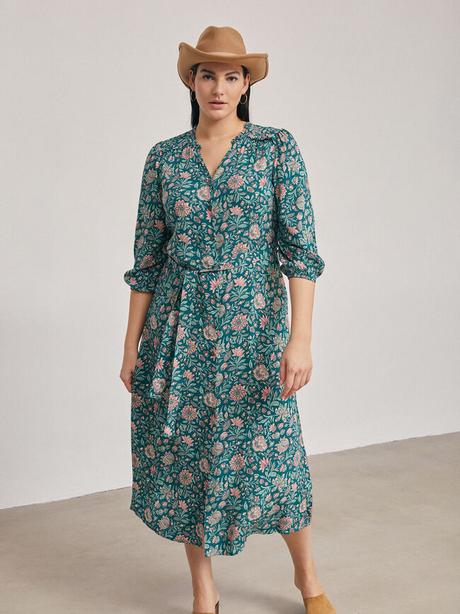 Vestido midi camisero estampado Vintage Blue