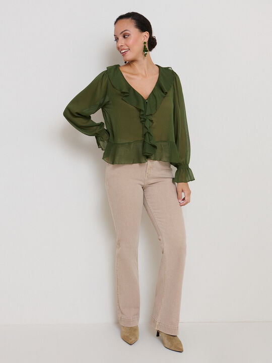 BLUSA ROMANTICA VOLANTES verde militar image number null